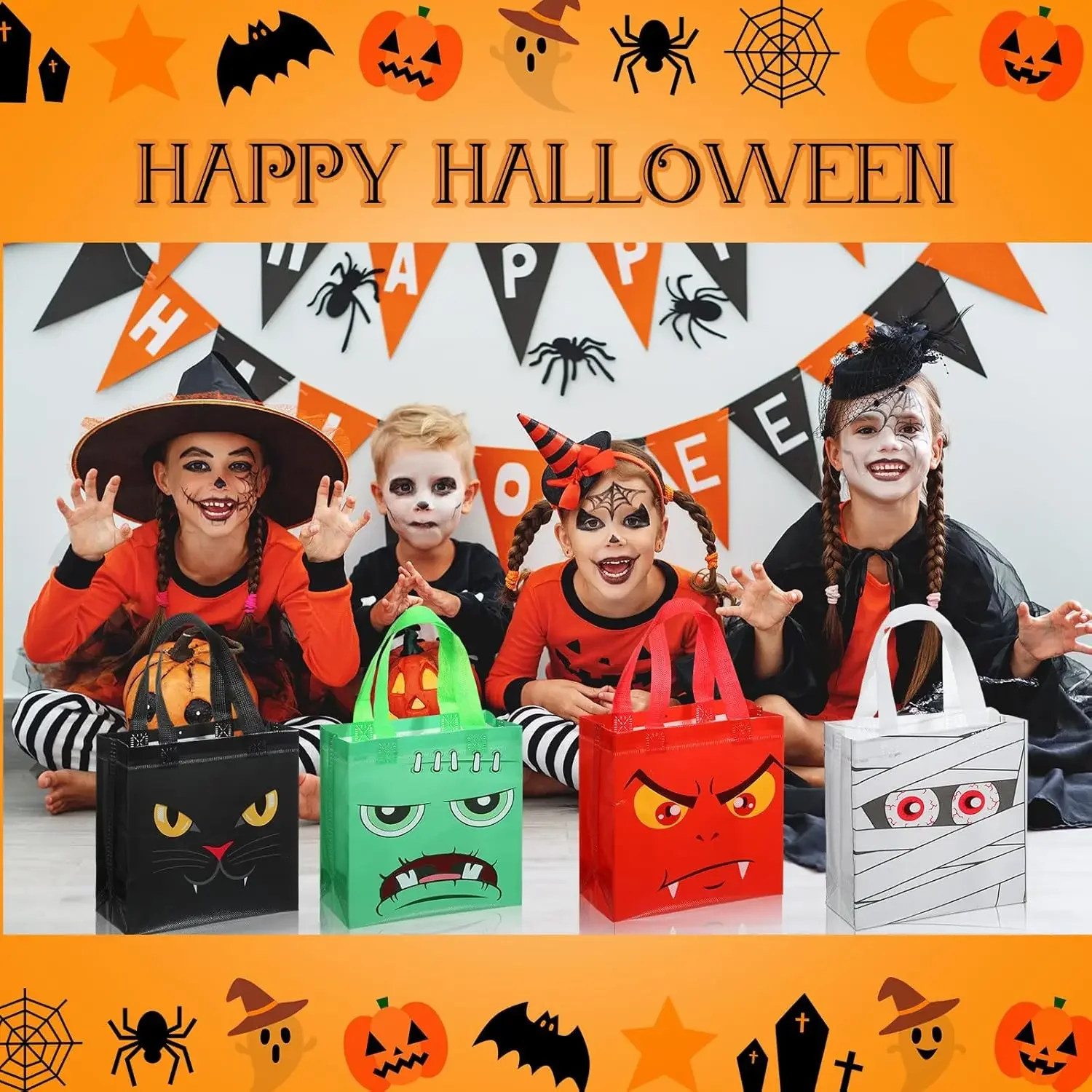 Kids Toys Packaging - Halloween Non-Woven Bags Pumpkin Ghost Bat